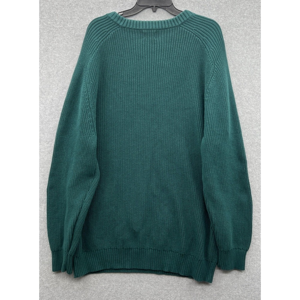 Lands End Drifter Men's 2XLT Green Chunky Knit Crew Neck Long Sleeve Sweater - Picture 3 of 7